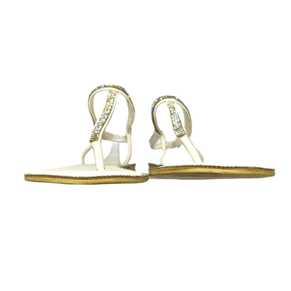 White Sparkly Sandals Rhinestones Embellished Dressy Thong Ankle Strap Womens 36 - Picture 6 of 12